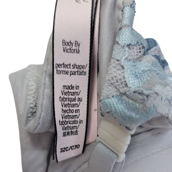 Victoria's Secret Body By Perfect Shape Bra Gray 32C Floral Lace Underwire Padd - Picture 10 of 12